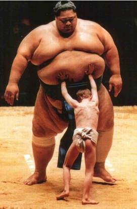 Two unequal SUMO wrestlers