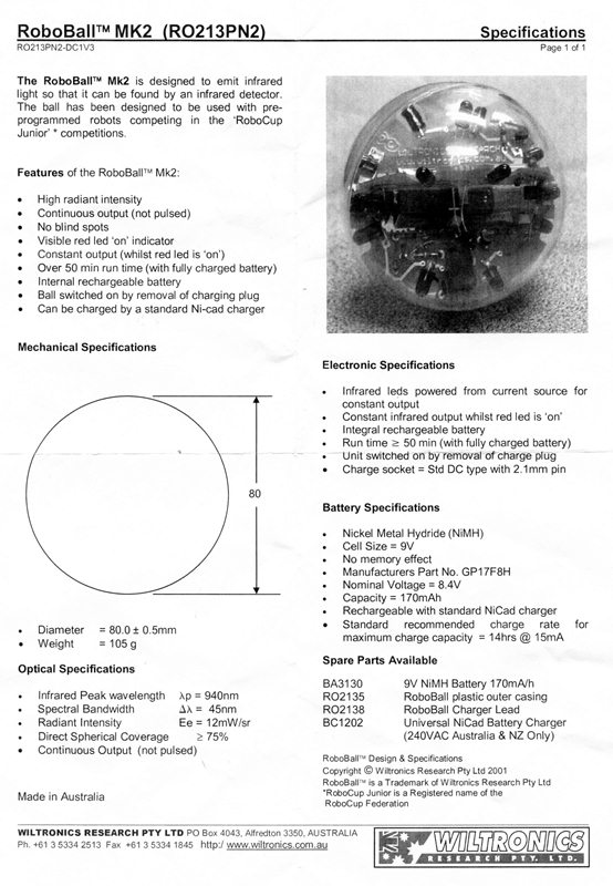Wiltronics Soccer Ball Mark 2 specifications sheet, small